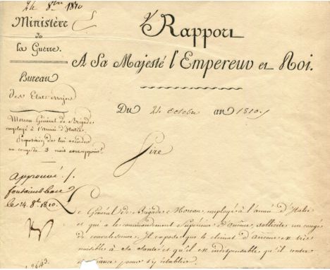 NAPOLEON I: (1769-1821) Emperor of France 1804-14, 1815. L.S., `Np´, a bold ink signature, one page, oblong 4to, being the up