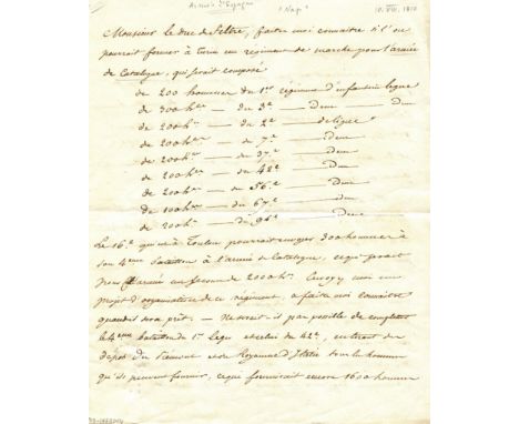 NAPOLEON I: (1769-1821) Emperor of France 1804-14, 1815. An excellent military content L.S., `Nap´, three pages, 4to, gilt ed