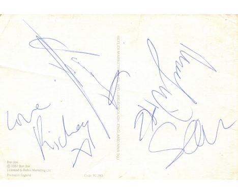 MANIC STREET PREACHERS: A colour 6 x 4 postcard of the rock band Bon Jovi signed to the verso by all four members of the Wels