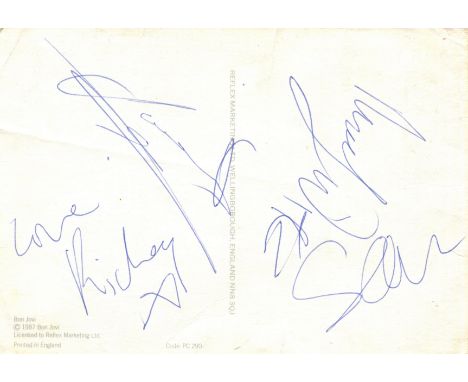 MANIC STREET PREACHERS: A colour 6 x 4 postcard of the rock band Bon Jovi signed to the verso by all four members of the Wels