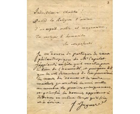 INGRES JEAN-AUGUSTE-DOMINIQUE: (1780-1867) French Neoclassical Painter. Autograph statement by Ingres, signed `J. Ingres´, tw