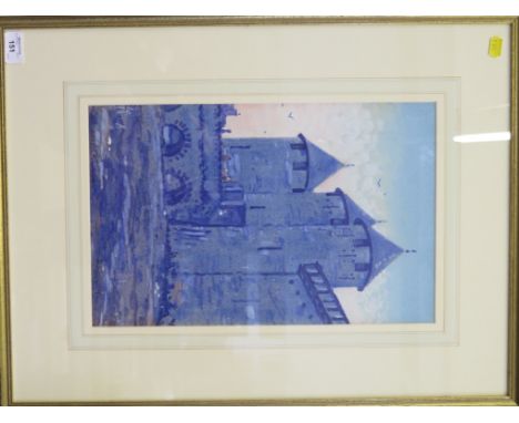 R.G. Praill  Carcassonne at dusk watercolour, 42cm x 27cm R.G. Praill was a 1930's prolific transport poster artist