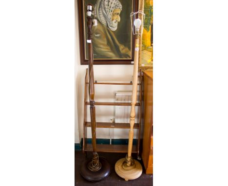 A light oak standard lamp and another (2)