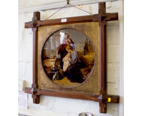 After Carl Muller of Dusseldorf (1818-1893) The Holy Family Reverse painted print on glass, tondo, 41cm 