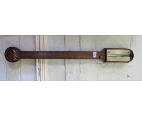 An early 19th century rosewood stick barometer, the silvered arched gauge with thermometer inscribed James Hux, 20 Down Stree