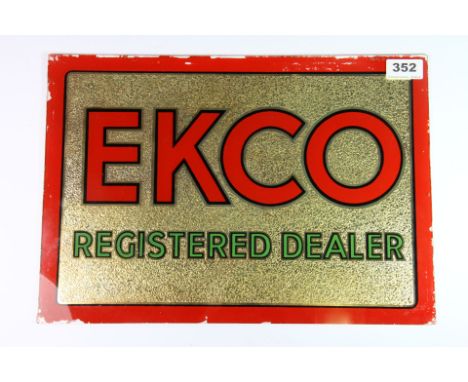 A vintage glass Ekco advertising sign, 40 x 26cm.