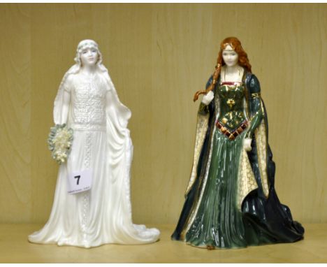 A Coalport figurine of Queen Elizabeth the Queen Mother 582/7500, together with a Royal Worcester figurine of Princess Of Tar