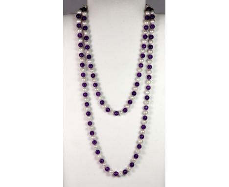 A single row amethyst and pearl necklace.