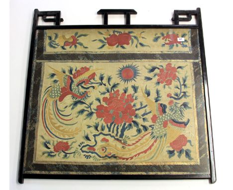 An important mid 19th century Chinese hand embroidered silk panel understood to be removed from the Imperial Summer Palace, P