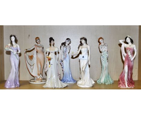 Seven mixed Coalport, Royal Worcester and other porcelain lady figurines.