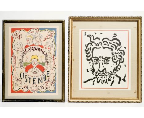 After Ensor, James (Belgium, 1860-1949), Two lithographies: "Bal du Rat Mort" and "Tte d'Ensor" Dim.: 54 x 46,5 cm (the frame