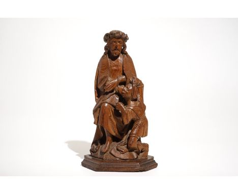 The mocking of Christ, a carved oak group, Southern Netherlands, 15/16th C. H.: 39,5 cm - L.: 22,5 cm - W.: 14 cm  Christ dep