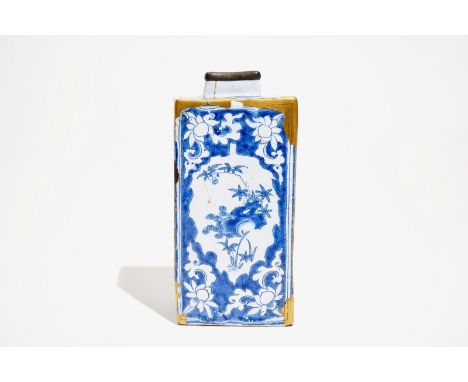 A Dutch Delft blue and white chinoiserie tea caddy with Kintsugi repair, 2nd half 17th C. H.: 21 cm  Provenance: The Van Herc