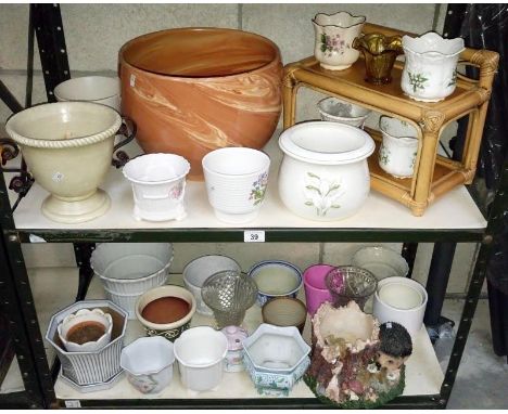 A quantity of ceramic plant pots etc. (2 shelves)