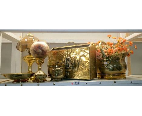A quantity of brass items including lamp & coal scuttle etc.