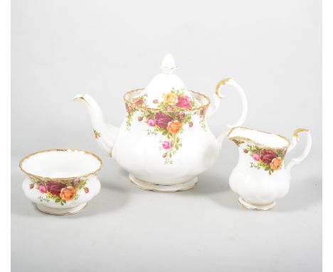 Royal Albert "Old Country Roses" tea service, comprising six tea plates, cups and saucers, teapot, milk and sugar bowl and a 