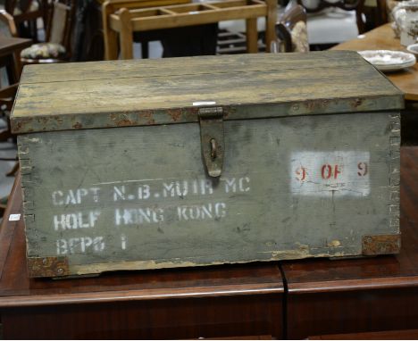 Painted pine military issue trunk, width 67cm.