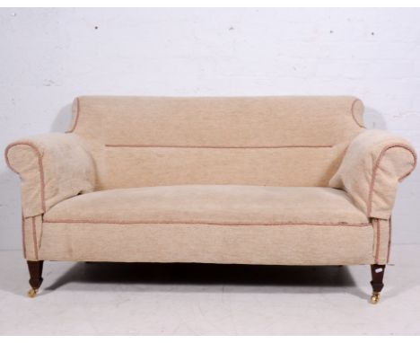 Modern three-piece lounge suite, traditional style, fawn coloured upholstery, comprising a sofa with drop-end, width 152cm an