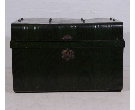 A painted tin trunk, width 75cm.