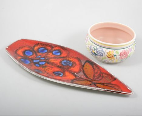 Poole delphis platter, shape no.82, 43cm; and a Poole bowl, traditional decoration. (2)