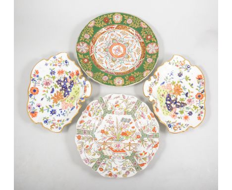 Five Masons and Ashworth plates, various designs and colours, 21cm-26cm, a pair of shaped fruit dishes from a larger service,