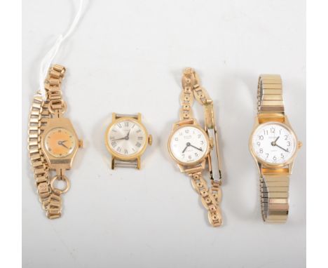 Four lady's vintage wrist watches, an Avia with a gold case and gold-plated bracelet, another with 9 carat gold case and brac