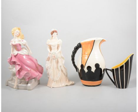 A tray of novelty figures, Laurel and Hardy, boy and girl, two modern Goebel "Renoir" and "Van Gogh"  vases and plate, three 