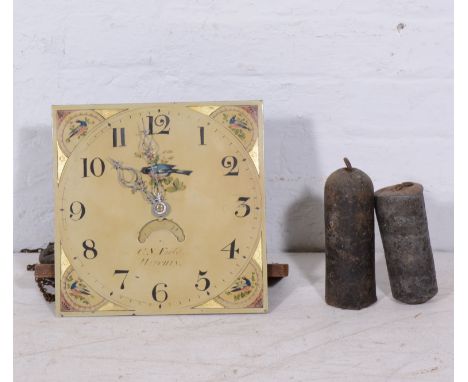 Square enamelled longcase clock dial, signed C.N. Field, Hitchin, with date aperture, 30-hour movement with bell, with a weig