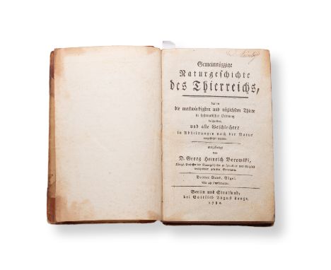 BOROWSKI, GEORG HEINRICH (1746-1801): NATURGESCHICHTE DES TIERREICHS III| 1782 | PUBLISHER: Berlin-Stralsund, G.A. Lange | NU