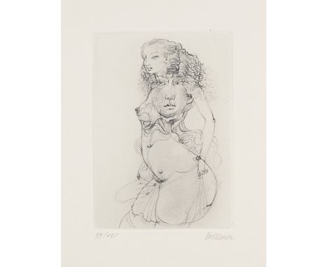 Surrealismus Hans Bellmer (1902 Kattowitz - 1975 Paris)Hommage à Marcel Duchamp. 1970. Vernis mou auf Arches-Velin. 16 x 11,5