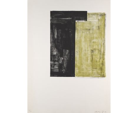 Helmut Federle (1944 - Solothurn)o.T. (Komposition in Grün und Schwarz). 1989. Farblithographie auf BFK Rives (mit WZ). 45 x 
