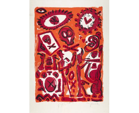 Neue Wilde A.R. Penck (d.i. Ralf Winkler) (1939 Dresden - 2017 Zürich)Session in Orange. (1993). Farbserigraphie auf Velin. 1