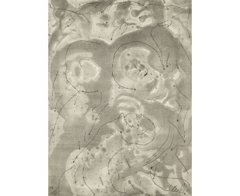 Günter Uecker. 12 Arbeiten, in: Medea. 1996. Zu Christa Wolfs Roman "Medea Stimmen". Je Radierung auf Hahnemühle-Velin (m. Wz