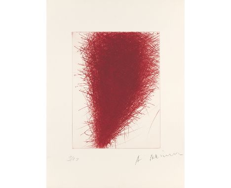 Wiener Aktionismus - - Arnulf Rainer.  (1929 Baden b. Wien). Red Flame. 2024. Kaltnadelradierung in Rot auf Velin. 32,2 x 24,