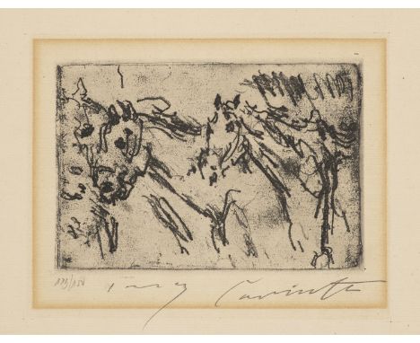 Klassische Moderne Lovis Corinth (1858 Tapiau - 1925 Zandvoort)Kutschenpferde. 1917/18. Vernis Mou auf Maschinenbütten. 10 x 