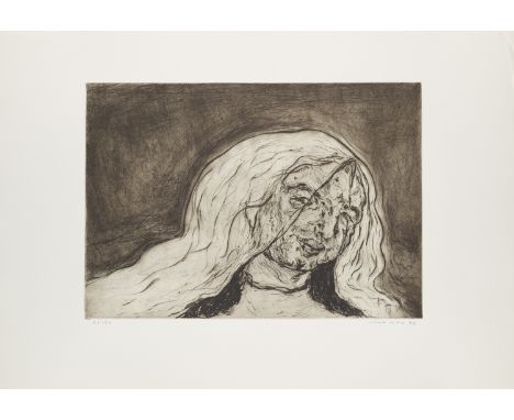 Marwan (d.i. Kassab Bachi Marwan).  (1934 Damaskus - 2016 Berlin). Gesicht III. 1972. Kaltnadelradierung auf Velin. 34,7 x 49