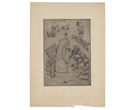 Klassische Moderne Christoph Voll (1897 München - 1939 Karlsruhe)Betende Waisenkinder. Um 1920. Kaltnadelradierung auf Velin.