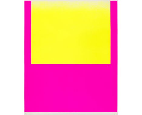 Rupprecht Geiger.  (1908 - 2009 München). Gelbes Feld auf rot / leuchtgelb auf leuchtrot kalt. Farbserigraphie auf leichtem V