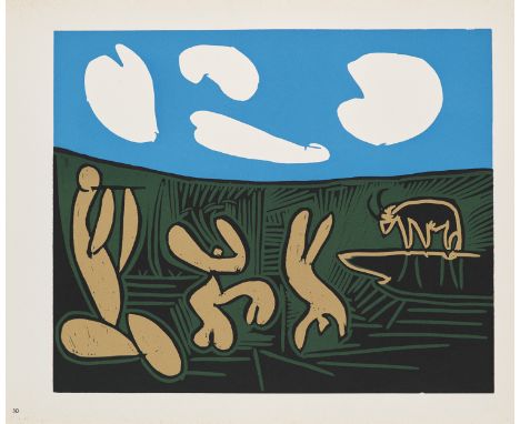 Klassiche Moderne Pablo Picasso (1881 Malaga - 1973 Mougins)Bacchanale au Taureau. 1962. Linolschnitt auf Velin. 27 x 32 cm (