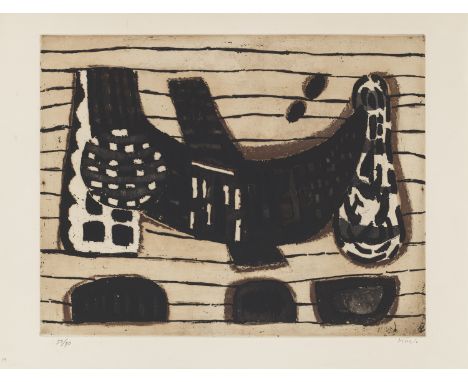 Antonio Zoran Music.  (1909 Gorizia, Italien - 2005 Venedig). Les Filets. 1956. Farbaquatintaradierung auf Arches Velin (mit 