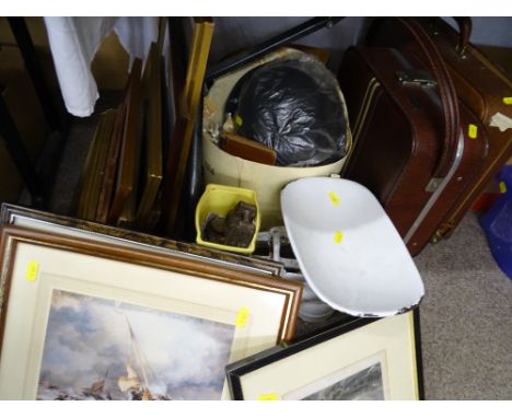 FRAMED PICTURES, PRINTS, vintage hats, bags and kitchen scales