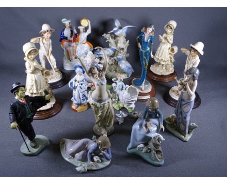 LLADRO, NAO &amp; STAFFORDSHIRE FIGURINES, a box of mixed pottery and a table lamp ETC