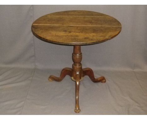 ANTIQUE OAK TILT-TOP TRIPOD TABLE, 71cms H, 75.5cms diameter top