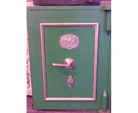 VINTAGE CAST IRON SAFE by Chubb's, with key, 61cms H, 46cms W, 50cms max D