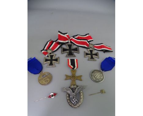 SECOND WORLD WAR GERMAN THIRD REICH &amp; SS MEDALS &amp; BADGES GROUP including a War Merit Cross and RZN enamel pin badge m