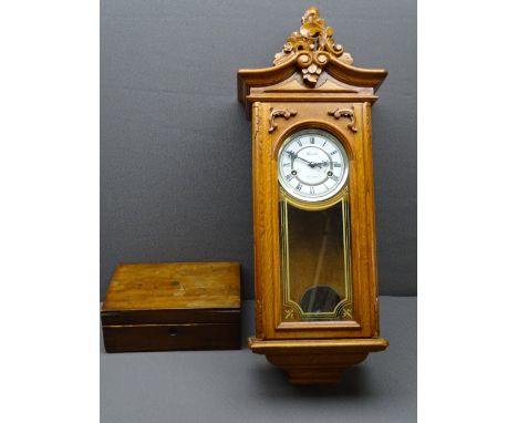 VIENNA TYPE WALL CLOCK by Lincoln and a vintage wooden work box