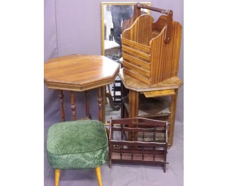 EDWARDIAN &amp; LATER FURNITURE, a parcel of two occasional tables, two storage racks, an upholstered foot stool and a gilt f