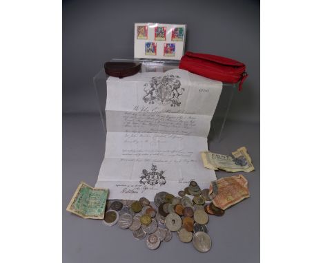 VINTAGE &amp; CURRENT BRITISH &amp; CONTINENTAL COINAGE, BANK NOTES &amp; OTHER COLLECTABLES including an 1863 'Safe Passage 