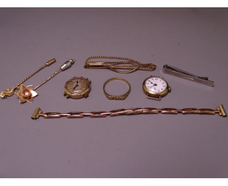 9CT GOLD &amp; OTHER LADY'S &amp; GENT'S JEWELLERY &amp; WATCHES including two gold cased lady's wrist watches (no straps), 1