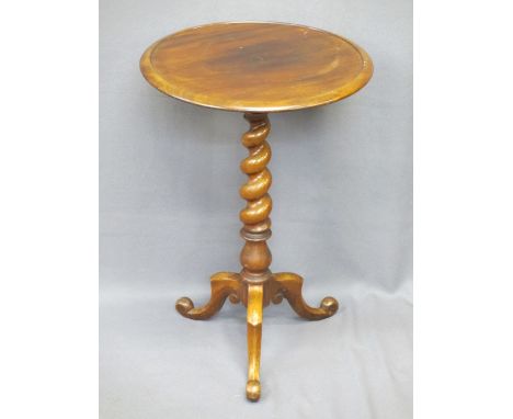 VICTORIAN MAHOGANY WINE TABLE, 47.5cms diameter tray top on a twist column support and tripod feet, 72cms H